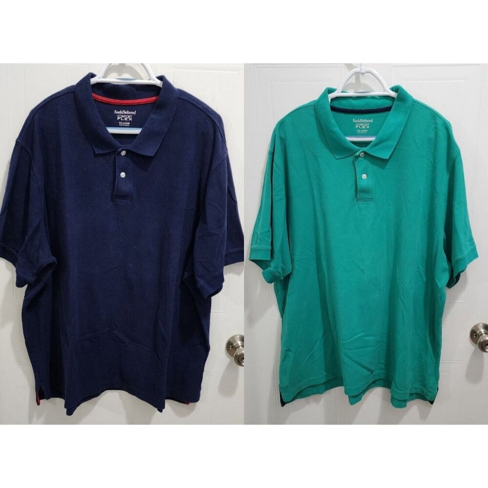 Lot of x2 Saddlebred Comfort Flex Blue & Teal Short Sleeve Polo Shirt Size 2XL